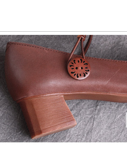 Escarpins Rétro en Cuir à Bout Carré marron — détail produit (6)